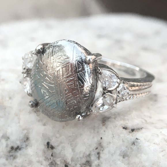 RARE Meteorite Cabochon Ring .925 Silver, Size 6, Genuine Muonionalusta - Picture 9 of 16